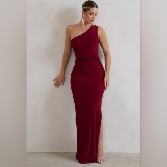 BERRY ONE SHOULDER RUCHED DRESS - Picture 4 of 4